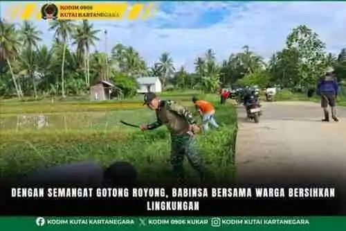 Dengan Semangat Gotong Royong, Babinsa Bersama Warga Bersihkan Lingkungan