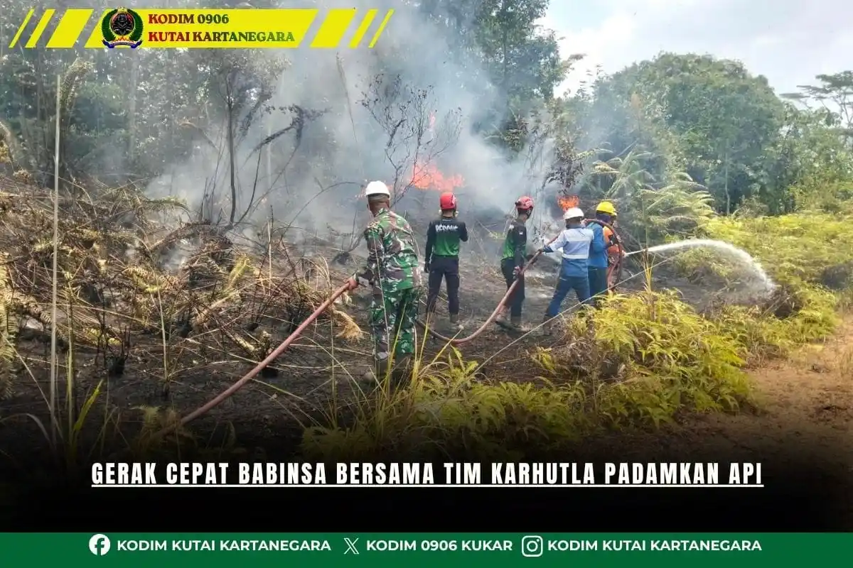 Gerak Cepat Babinsa Bersama Tim Karhutla Padamkan Api