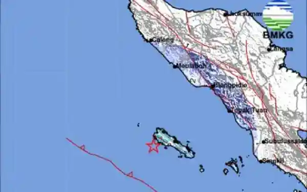 Gempa Magnitudo 5,0 Tercatat di Barat Daya Sinabang