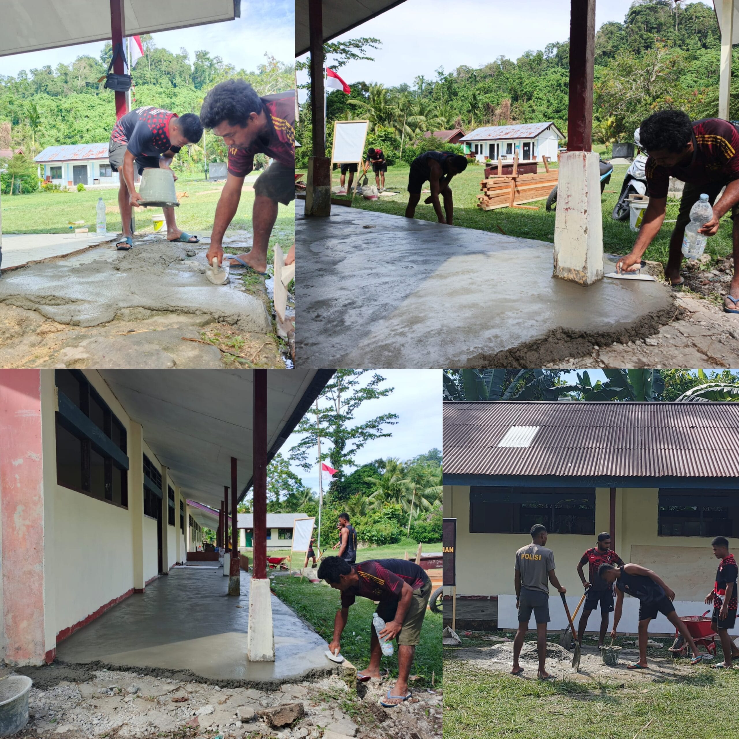 TMMD Ke-128 Kodim 1801/Manokwari Laksanakan Pengecoran Lantai Teras SD Inpres 62 Asai