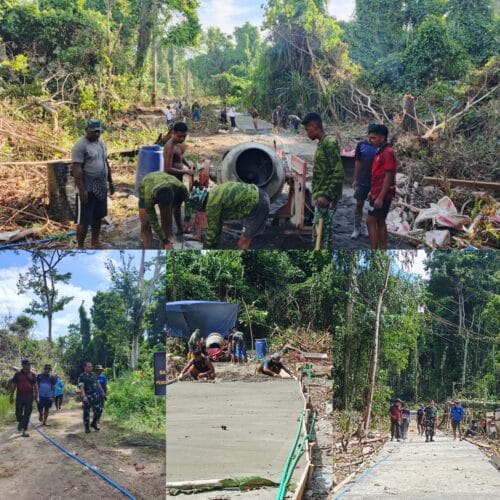 TMMD Ke-128 Kodim 1801/Manokwari Laksanakan Pengecoran Jalan Capai 62 Persen