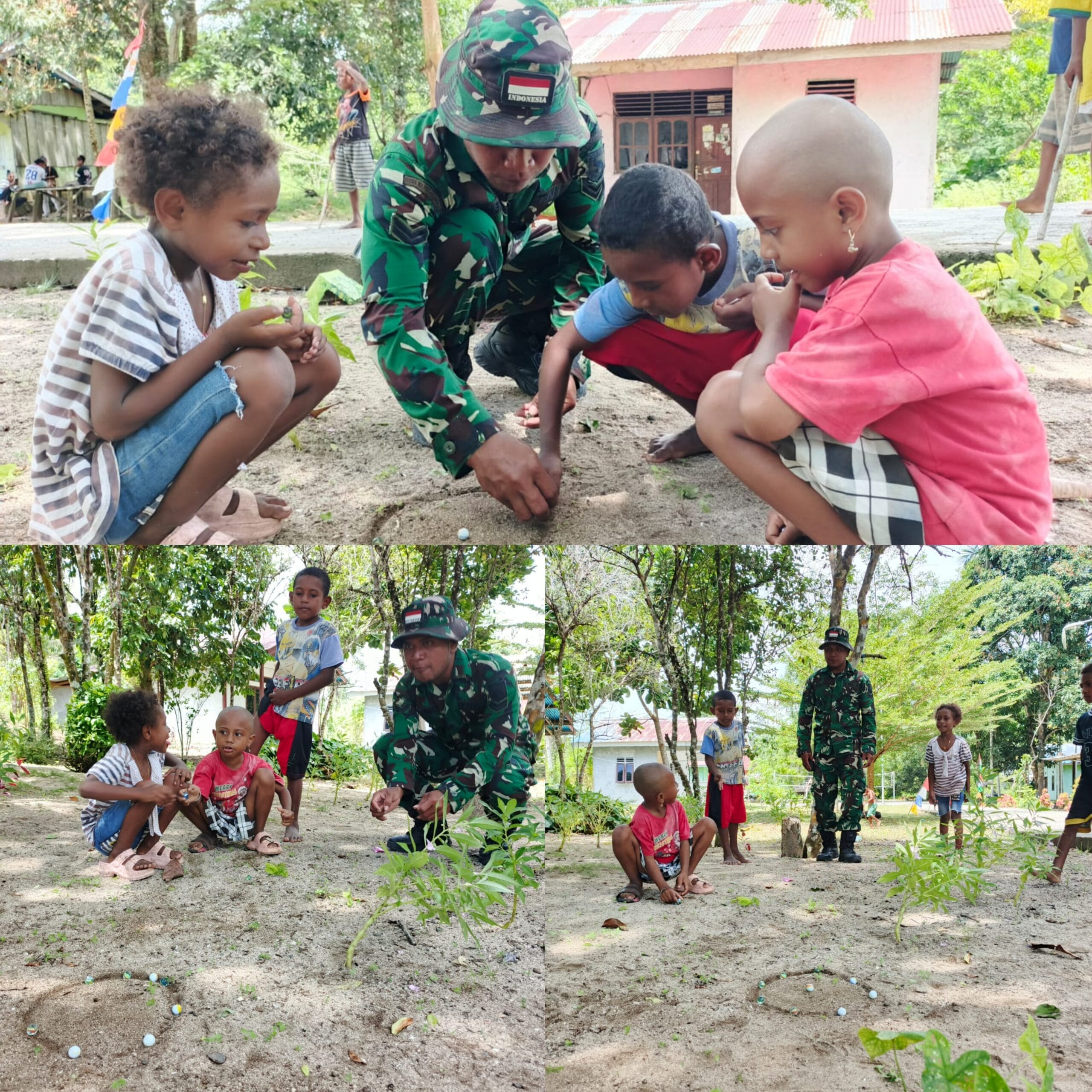 Bermain Kelereng Bersama Anak-Anak di Lokasi TMMD Ke-128 Kodim 1801/Manokwari