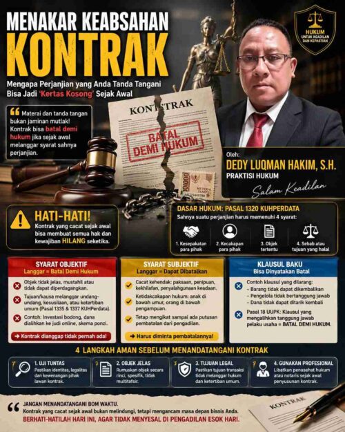 Tanda Tangan Belum Tentu Menyelamatkan: Di Balik Kontrak yang Tampak Sah, Tersimpan Ancaman Batal Demi Hukum Dedy Luqman Hakim: Banyak Orang Baru Menyadarinya Saat Sudah Berhadapan dengan Hakim