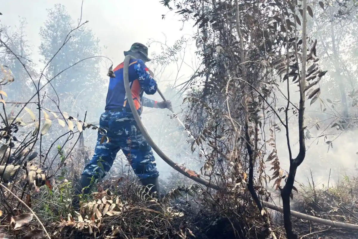 Jaga Gambut Tetap Aman, Satgas Darat Lanud Sjamsudin Noor Perkuat Pembasahan Berkelanjutan