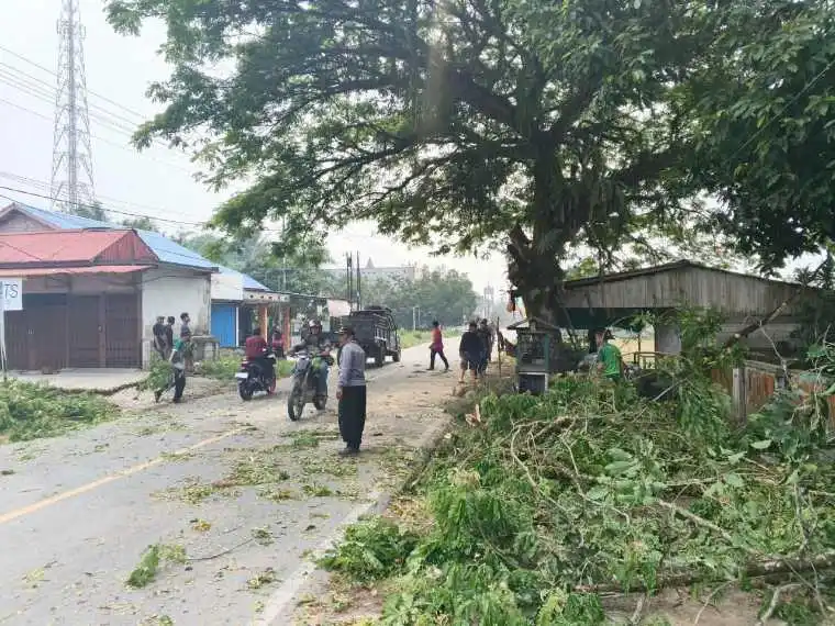 Kerja Bakti Koramil, Forkopimcam, dan Warga Sasar Pohon di Sekolah Mandor