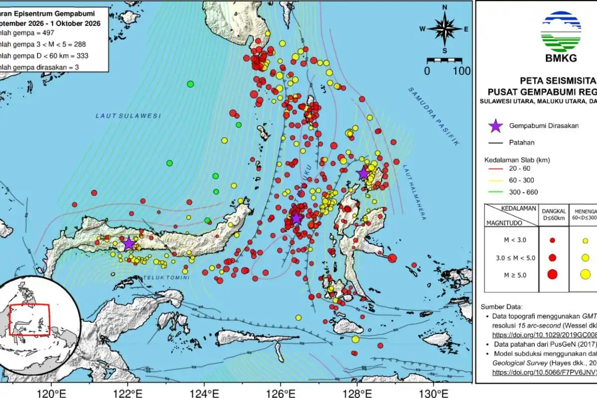 Aktivitas Tektonik Sulawesi Utara Sepanjang September 2026: 497 Gempa Terekam